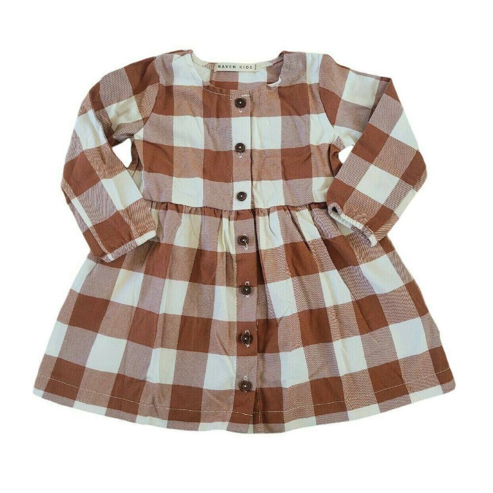 Haven Kids Checker Rust Plaid Dress